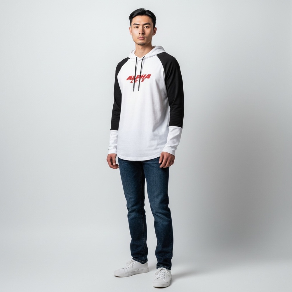 Alphalete Men's Colorblock‎ Long Sleeve Pullover Hoodie White Black Small